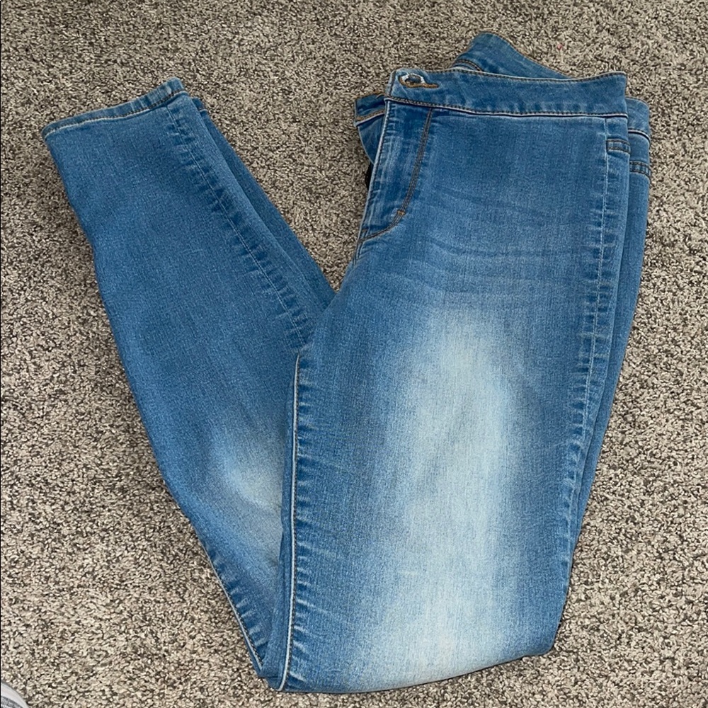 Blue Skinny Jeans with Faded Effect and Textured Denim